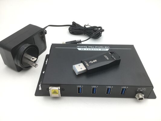 USB 3.0 Fiber Optic Extender with 300m Distance, 5 Gbps Speed, and 4-Port USB Hub