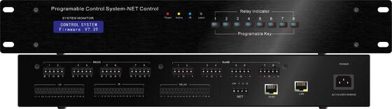 Procesador de control AV programable con 8 puertos RS-232, 8 canales IR y 16 clientes simultáneos para automatización centralizada