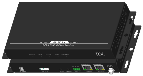 Extensor de Fibra Óptica 8K DP1.4 sobre Fibra Monomodo con IR Bidireccional y RS232, 1,5 km
